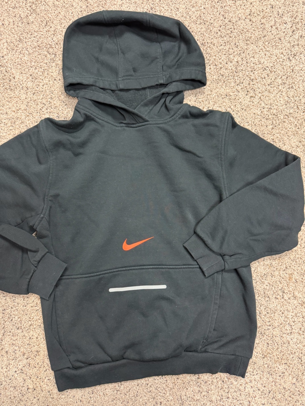 Nike Black Hoodie with Orange Swoosh and Reflective Accent